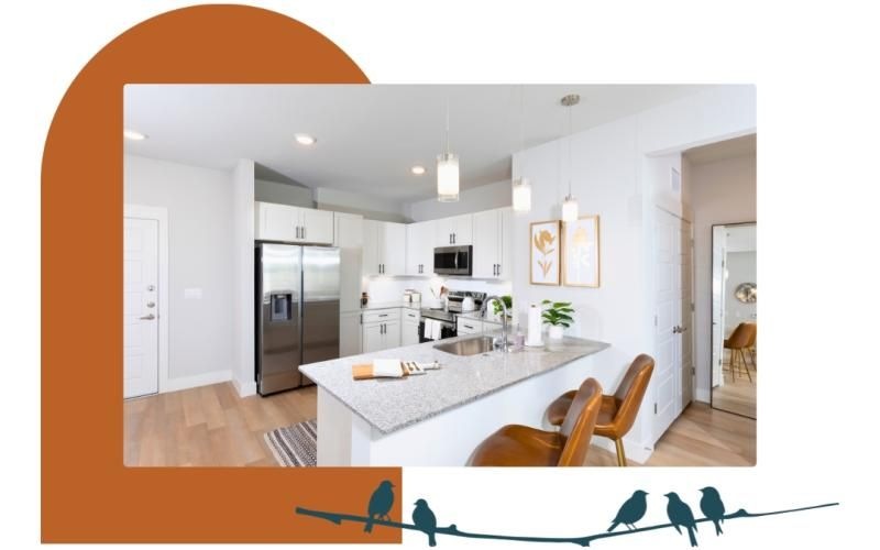 a kitchen with a large island